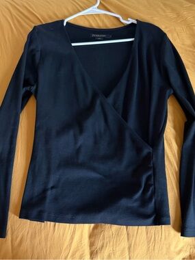 Pendleton Black Pima Cotton Faux Wrap Long-Sleeve Top